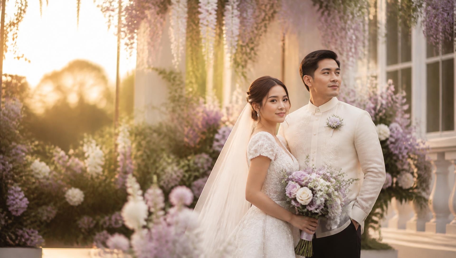 Filipino bride and groom in a garden wedding on the invitation preview cover